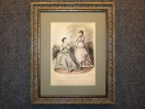 1867 год Старинная гравюра МОДА, акварель, в раме