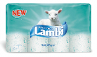 Туалетная бумага Lambi белая с бирюзовым тиснением 3-х сл. 8 рулонов (5 шт. в упаковке)